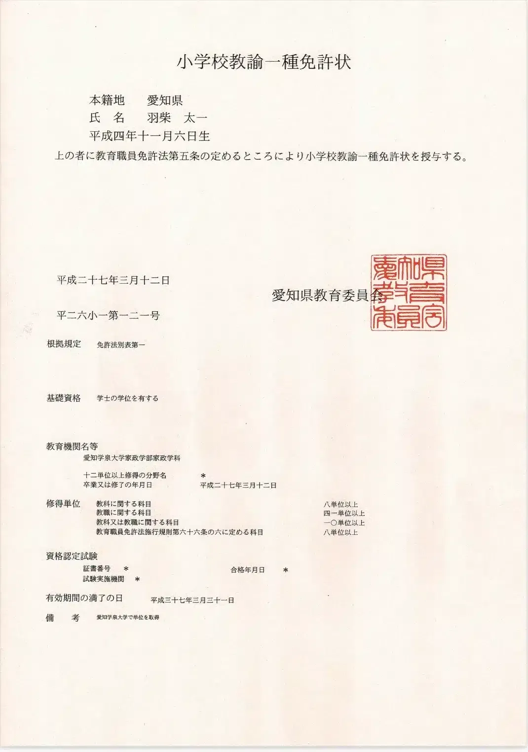 小学校教諭-一種免許状