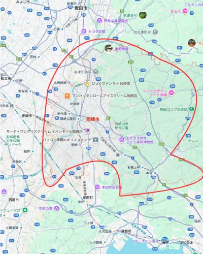 岡BASEピーシーラボ送迎範囲