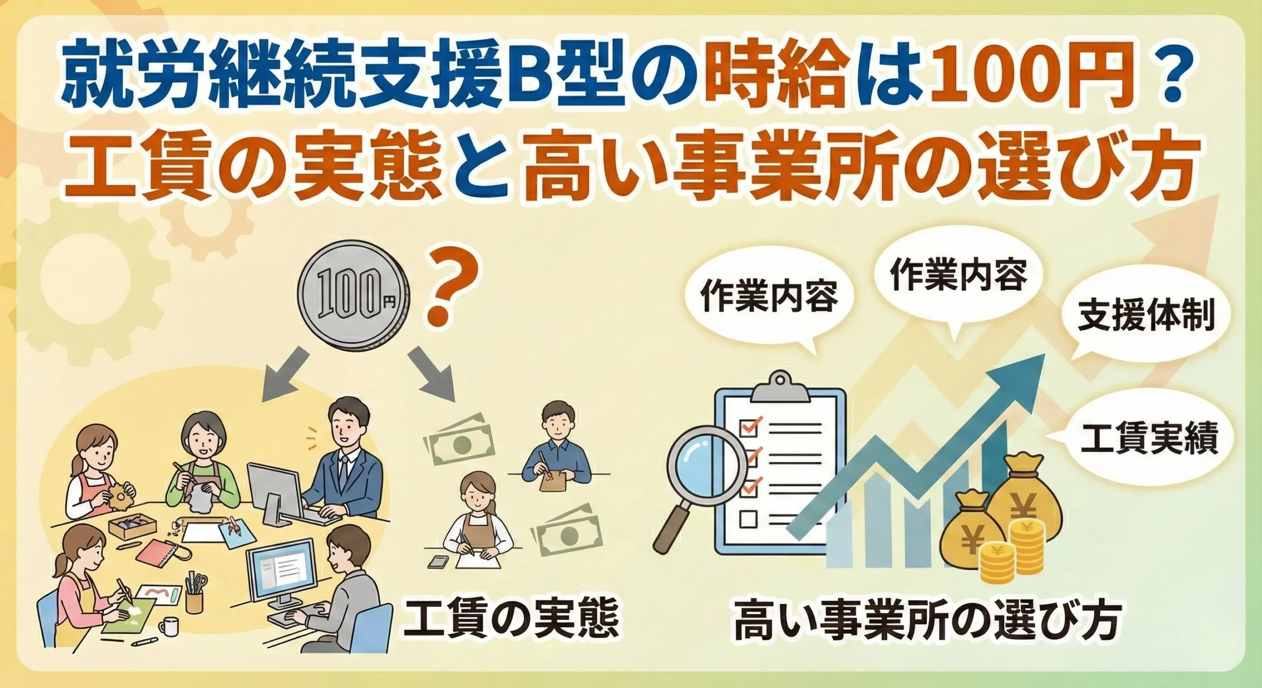 就労継続支援B型の時給は100円？工賃の実態と高い事業所の選び方