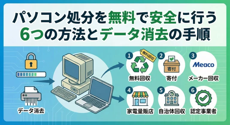 パソコン処分を無料で安全に行う6つの方法とデータ消去の手順