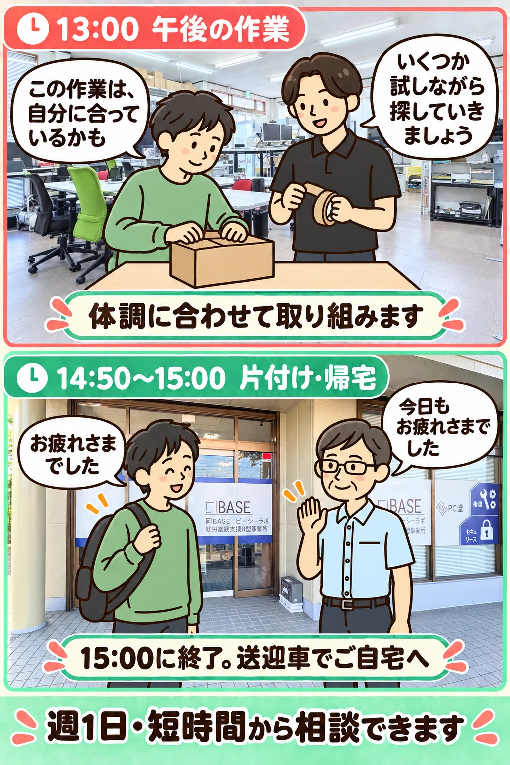 午後の漫画。午後の作業、片付け、帰宅。